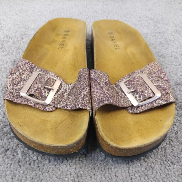 Daniel Sandals Womens 40 EU Slides Pink Glitter Slip On Shoes Strap Buckle - Picture 4 of 8